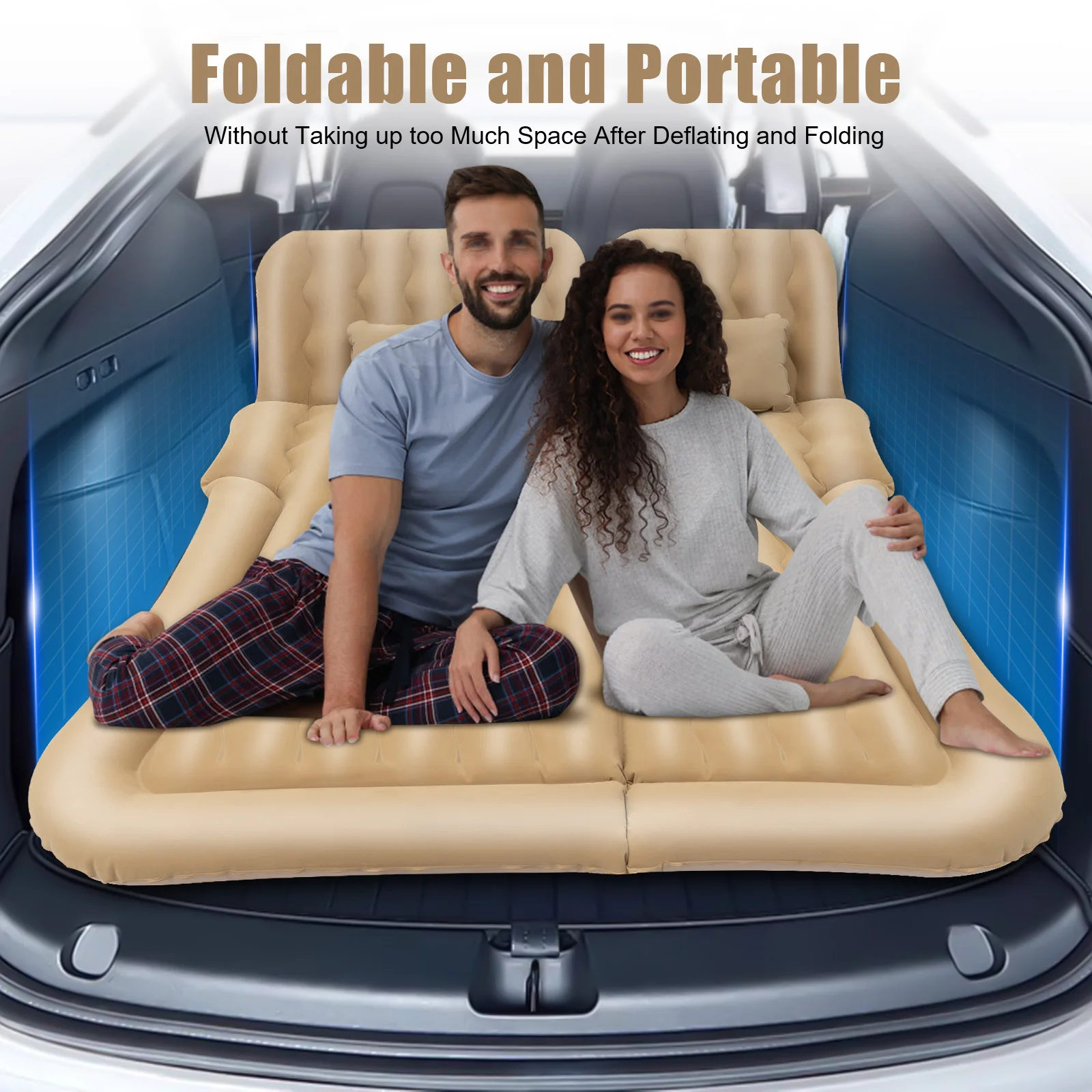 Inflatable Bed with Beige Mattress for Comfort and Support