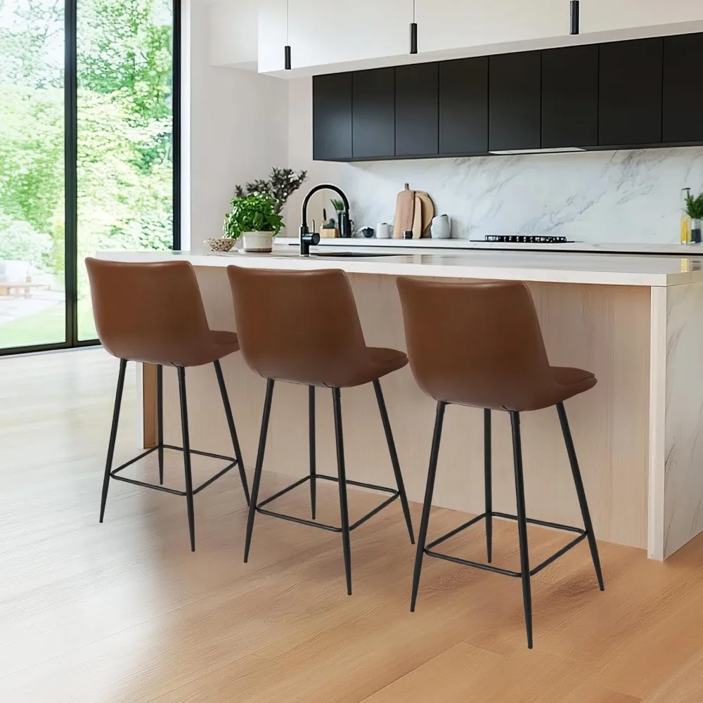 FSC-zertifizierte gepolsterte Barhocker aus Kunstleder mit Rückenlehne, Metallgestell, 27-Sitzerhöhe, moderner Stil