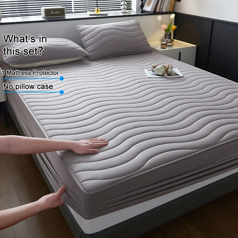 Premium Wavy‑Quilted Anti‑Bacterial Anti‑Mite Mattress Protector, Soft Breathable Mattress Cover with Deep Stretch‑Fit Pocket