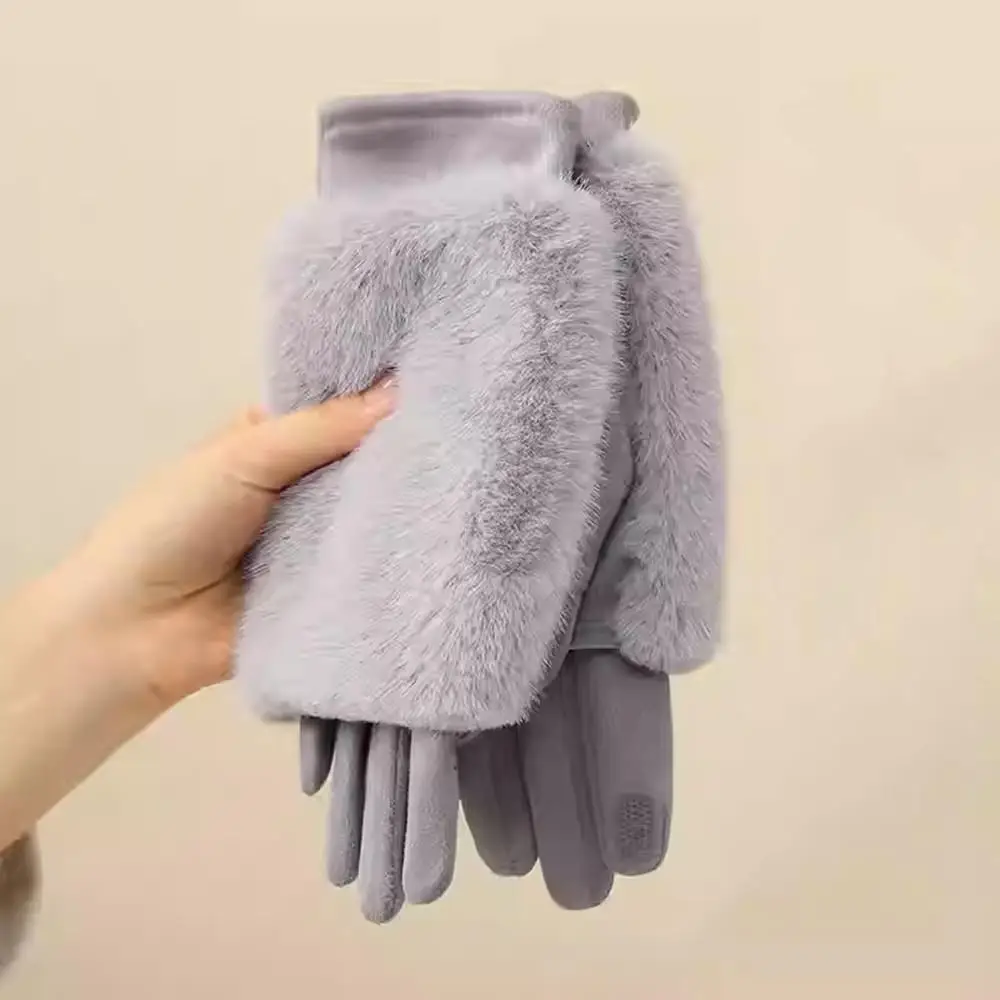 冬のファッションスエードベルベット暖かい手袋防風サイクリングタッチスクリーン手袋ウサギの毛皮ハーフフィンガーミトン雪のスキー手袋