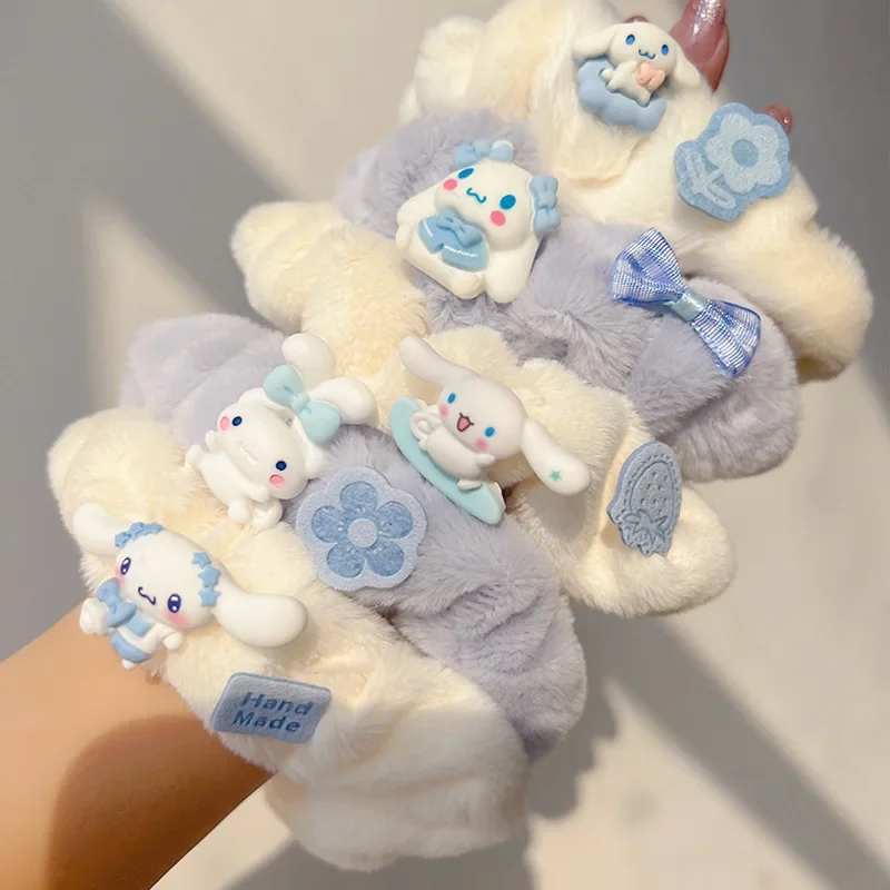 

Sanrio Cinnamoroll Hair Rope Cute Cartoon Fashion Plush Hair Band Hair Accessories Kawaii Elastic Headband Headrope Gifts