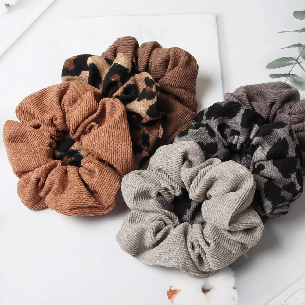 Scrunchie-Kordel mit Leopardenmuster, Herbst-Winter, Cord, solides Scrunchies-Set, elastische Haarbänder, Tiermuster, Pferdeschwanz, Haargummi, Seil – Detail 4