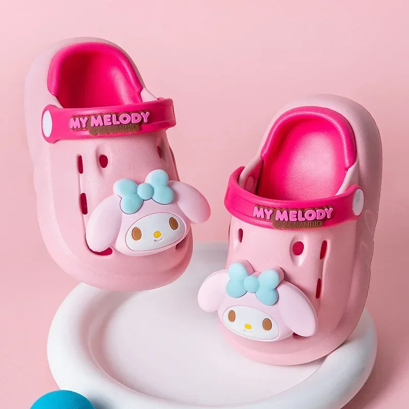 2024 Sanrio Children Garden Shoes Boys Girls Cute Cartoon Print Sandal Summer Hole Slipper Kids Indoor Non-slip Beach Shoes