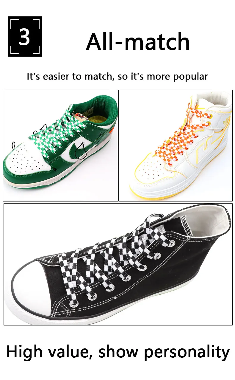 1 Paar karierte Schuhbänder für Schuhe, flach, schwarz-weiß kariert, für Sneaker, Damen- und Herrenschuhe, Schuhbänder, Schuhriemen. – Detail 7