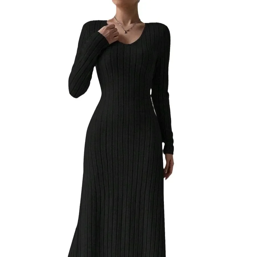 فستان عصري بلون سادة وأكمام طويلة من أمازون الأكثر مبيعًا فستان نسائي على الطراز الأوروبي والأمريكي عبر الحدود