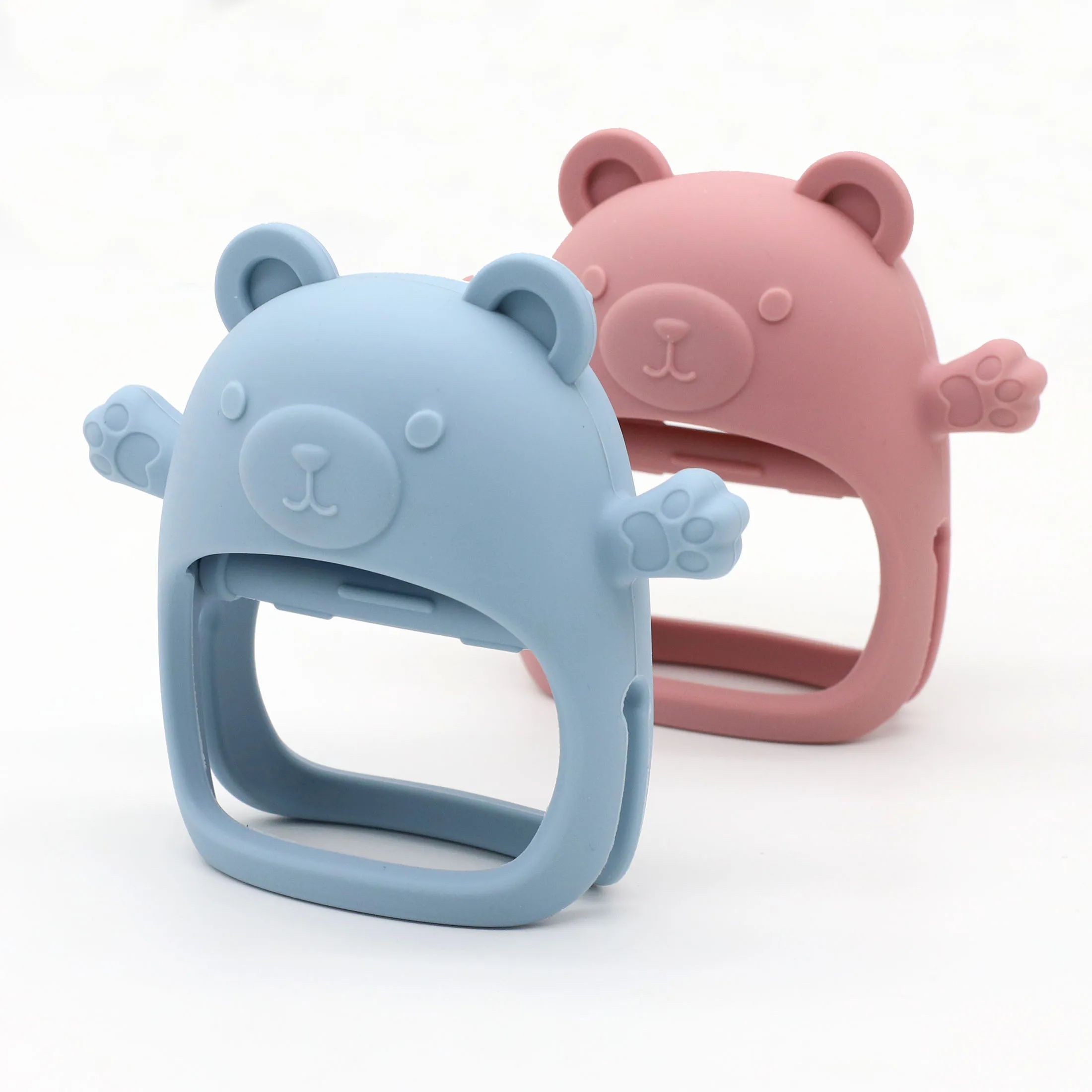 아기를 위한 실리콘 테디베어 젖니가 남 장난감, 잡기 쉽고 음식 방지 손 장난감