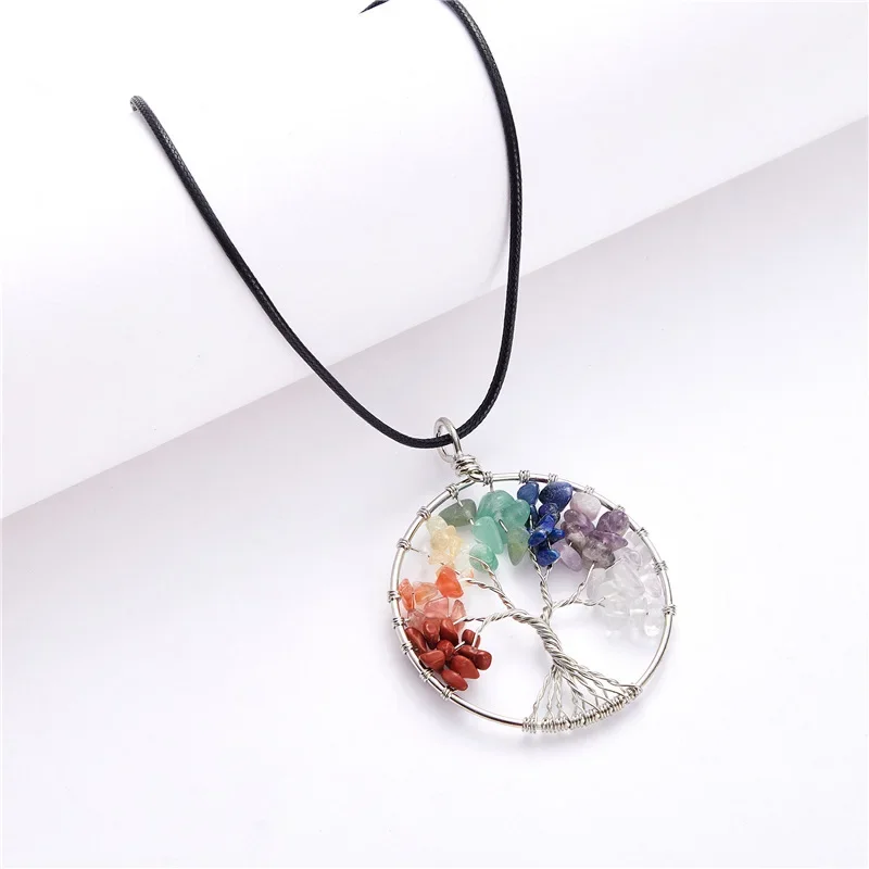 Natural Crystal Stone Tree of Life Pendant Necklace 7 Chakra Quartz Amethyst Necklace Pendant Wedding Jewelry for Women