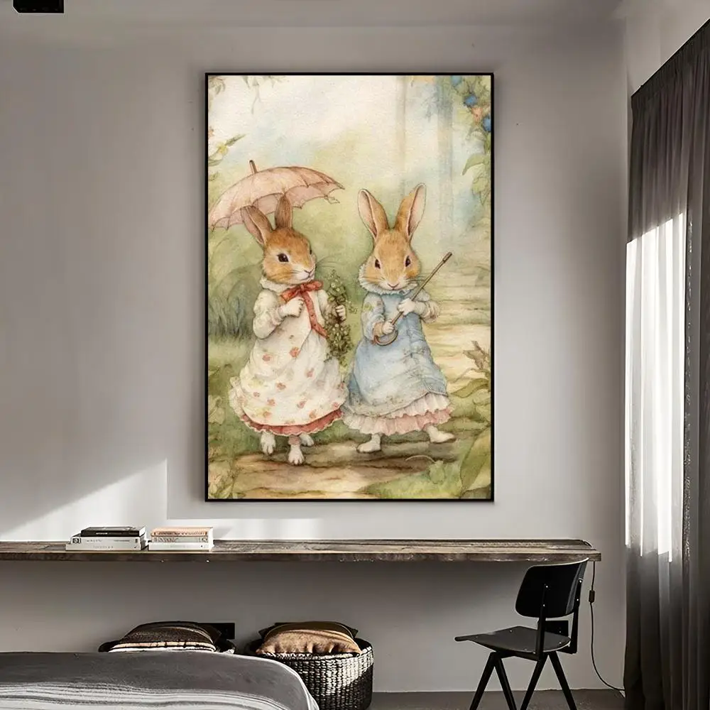 1PC Child Enlightenment Hand Drawn P-Peter Rabbit Poster Waterproof HD Sticker Bedroom Entrance Home Living Room Wall Decor