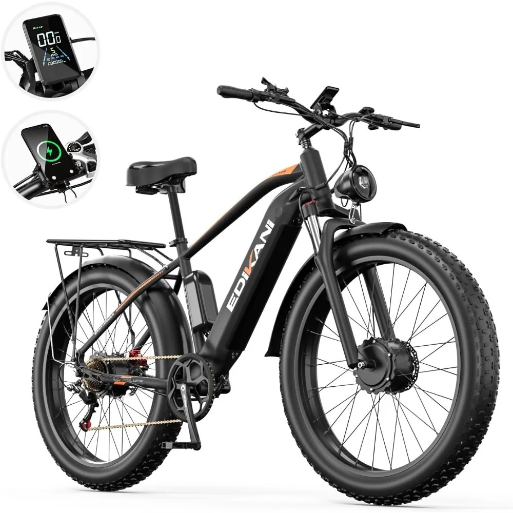 Electric Bike for Adult,Peak 3000W 36MPH Dual Motors Ebike for Men,19.2Ah 48V Built-in Battery,85Miles,Dual Hydraulic Brake