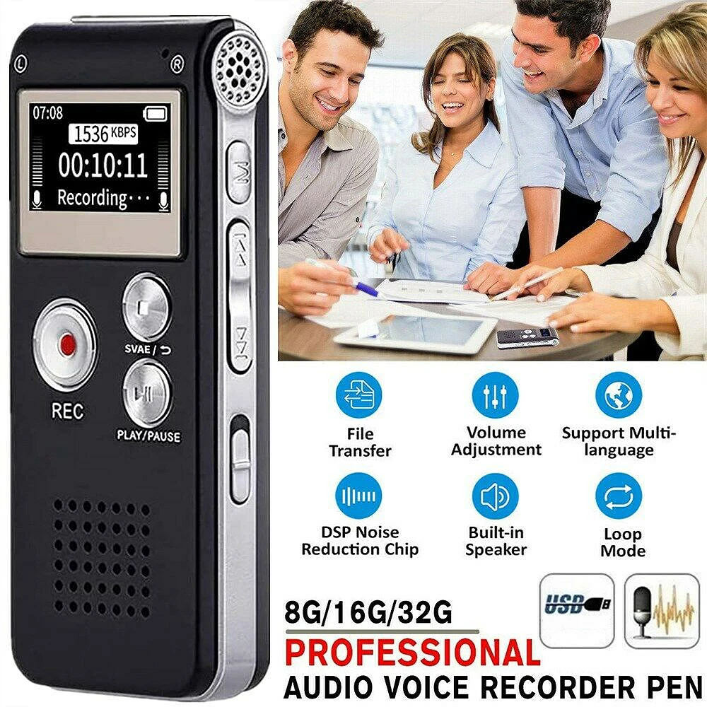 Professional Voice Activated Digital Voice Recorder Portable Audio Recorder Noise Reduction Recording Dictaphone WAV MP3 Player