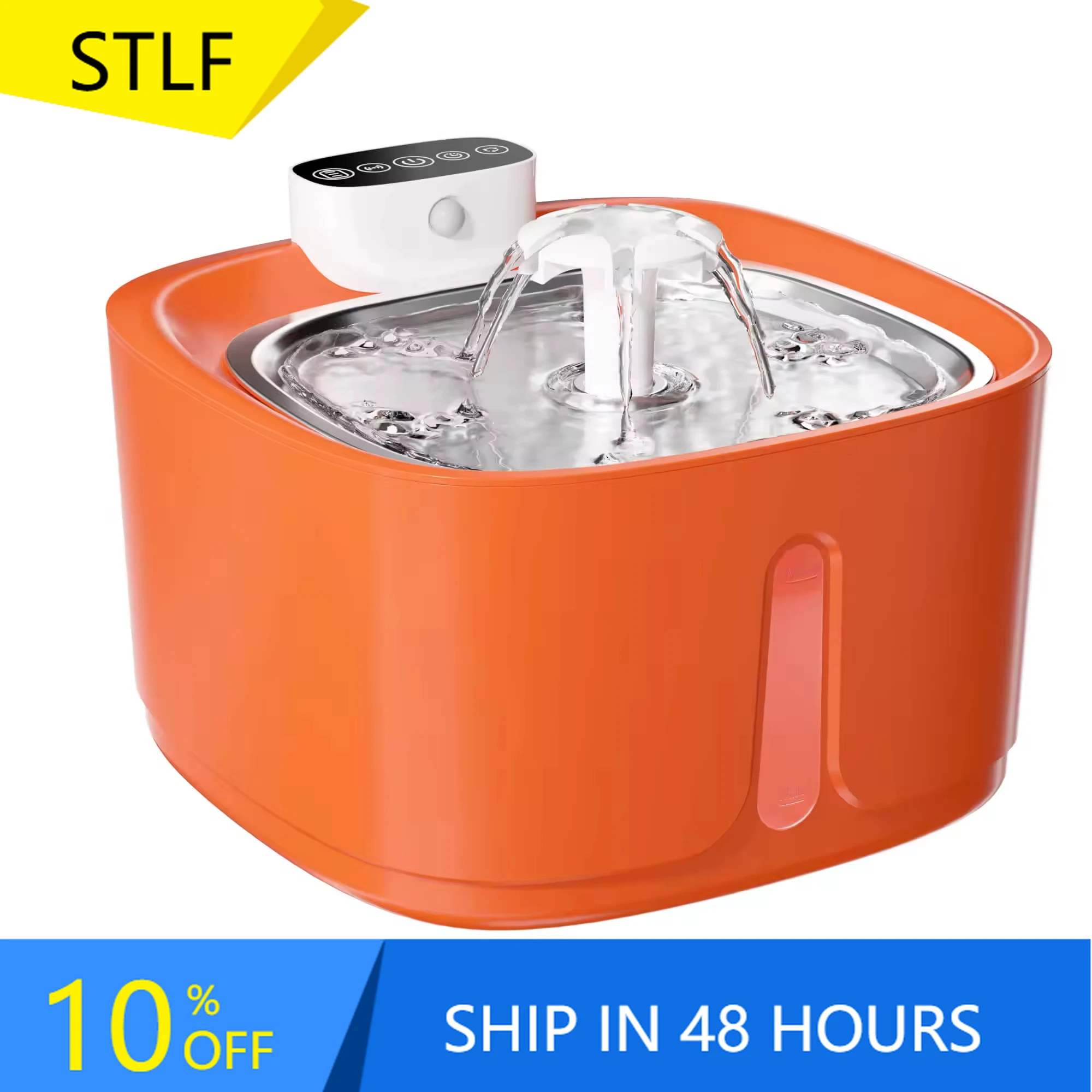 

STLFSmart Infrared Sensor Automatic Stainless Steel Detachable Water Dispenser Orange 3.2L Pet Water Fountain Wireless Drinking