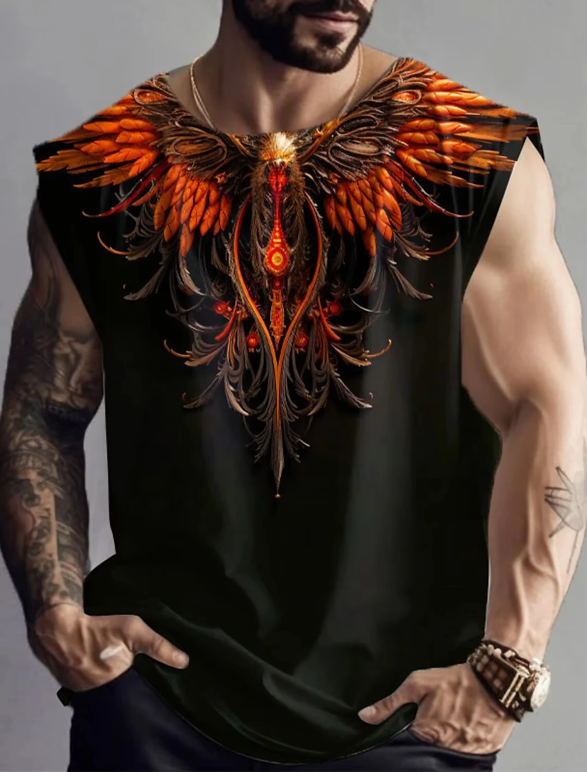 

Summer Outdoor 3D Sacred Beast Phoenix Printed Sports Quick Dry Men's Sleeveless T-shirt Fashion Y2K Breathable Gym Tank Tops