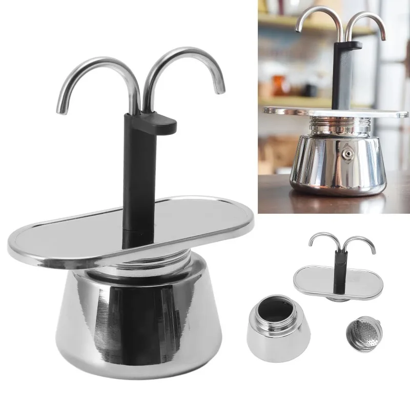 

Conduit Coffee Pot Double Head Coffee Pot 100ml Stainless Steel DIY Double Head Stovetop Coffee Maker Pot for Home Cafe