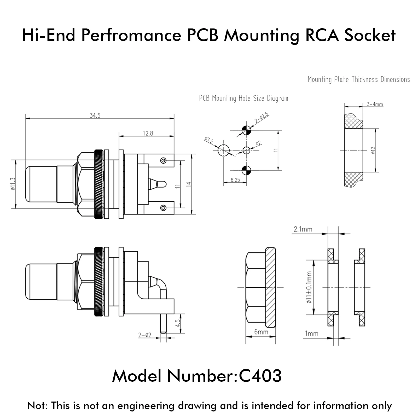 Monosaudio C403G 99.998% Pure Copper PCB Mounting RCA Sockets Terminal Chassis Pure Copper Rhodium Plated Female Socket