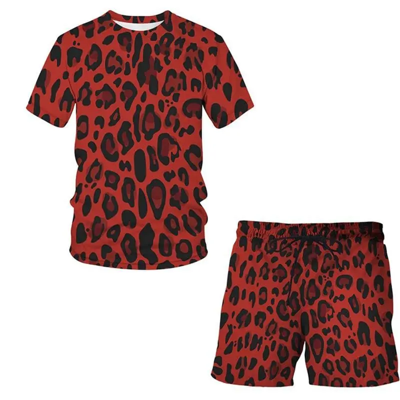 

Leopards 3D Print Men's T-Shirt and Beach Board Shorts Cool 2 Piece Set Summer Tracksuit Streetwear Short sleeve Suits
