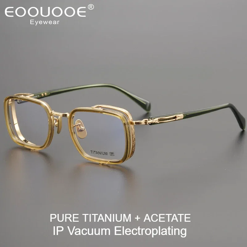 Designer Brand Hand Made Square Glasses Men Women Acetate+Pure Titanium Eyeglasses Myopia Optical Prescription Vintage Eyewear