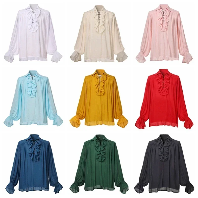 Pirate Shirt for Men Vintage Style Ruffles Jabot Necklace Medieval Renaissance Vampire Shirts M17