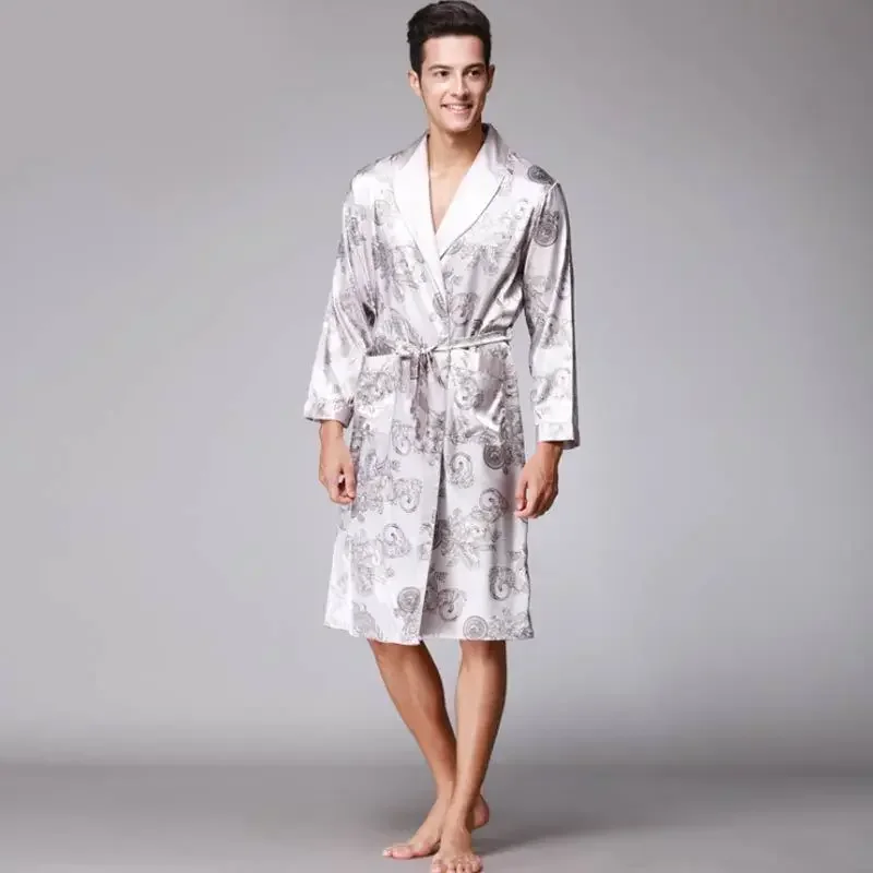 Luxury Men Robe Bathrobe Faux Silk Robes Long Home Clothing Male Sleep Robe XXL Summer Homewear