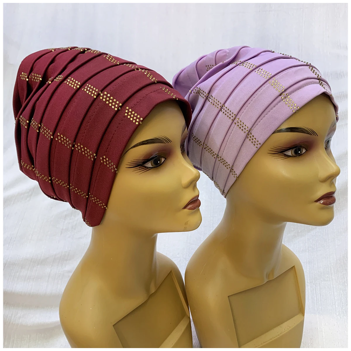 6/12 Pcs Wholesale  Fashion Muslim Female Turban Hat Bonnet Velvet Hot Rhinestone Solid Indian Beanie Hair Bonnets Cap For Women