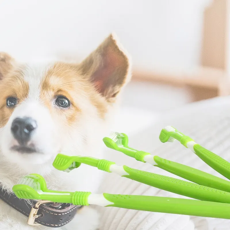 Spazzolino da denti per animali domestici Pulizia del cane Spazzolino da denti per bocca Multiangolo a tre lati Pulizia dei denti del tartaro