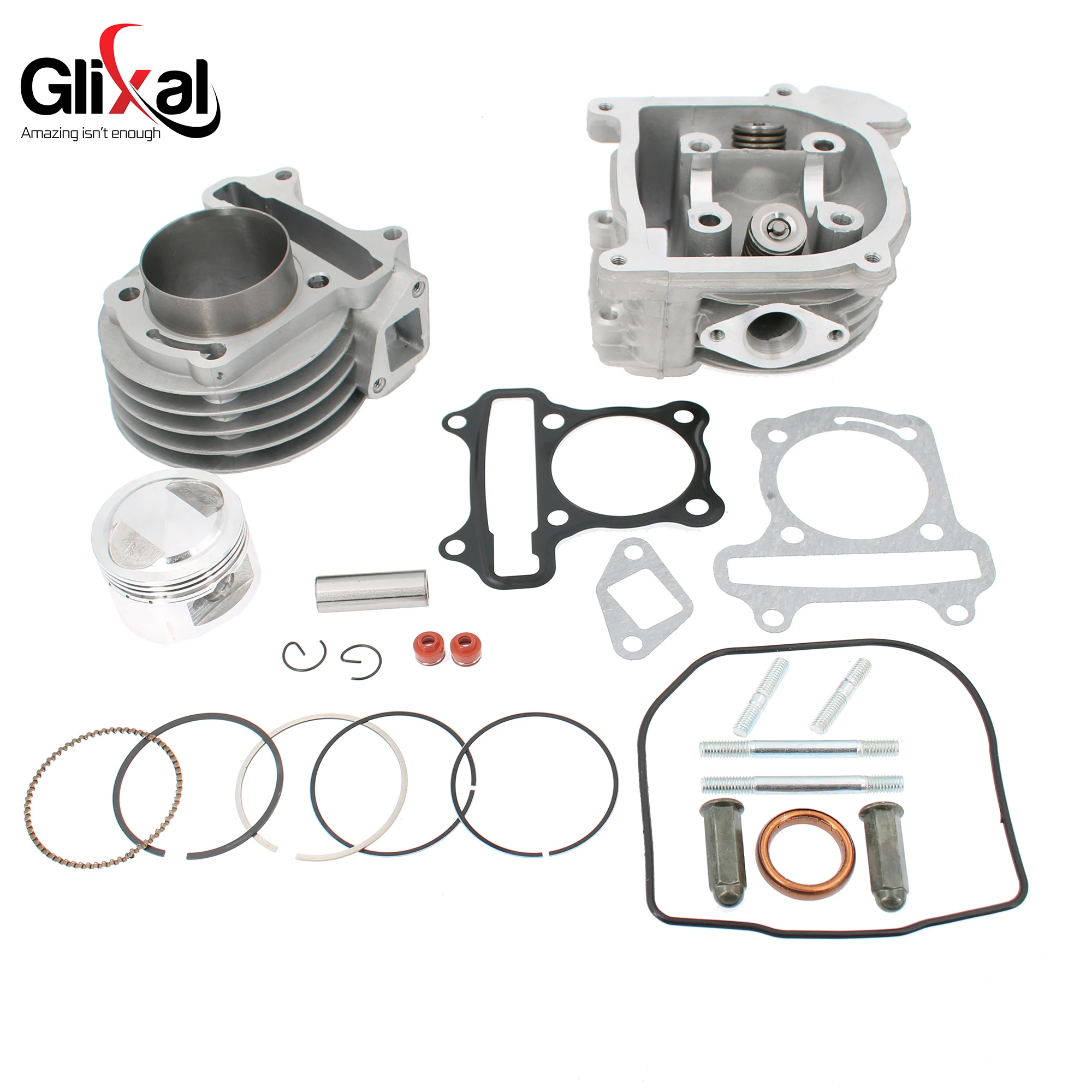 Glixal GY6 105cc 52mm Big Bore Cylinder Rebuild Kit Cylinder Head Assy 4-stroke 139QMB 139QMA Moped Scooter ATV Engine