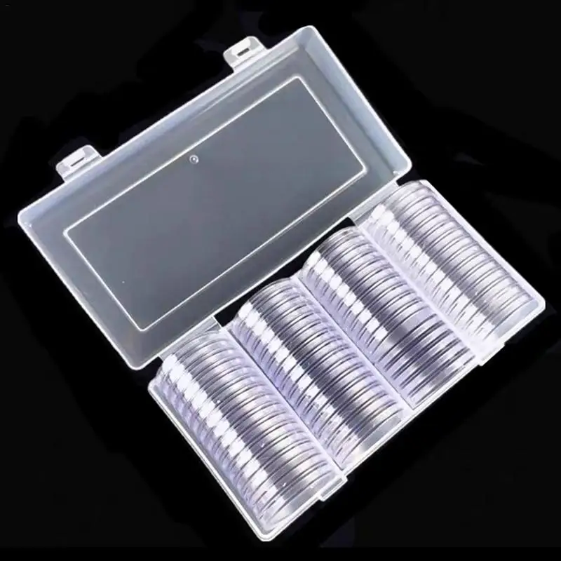 60Pcs 40mm Coin Capsule Medals Holder Storage Box with Organizer Case for Silver Eagles Commemorative Collecting Coin Container