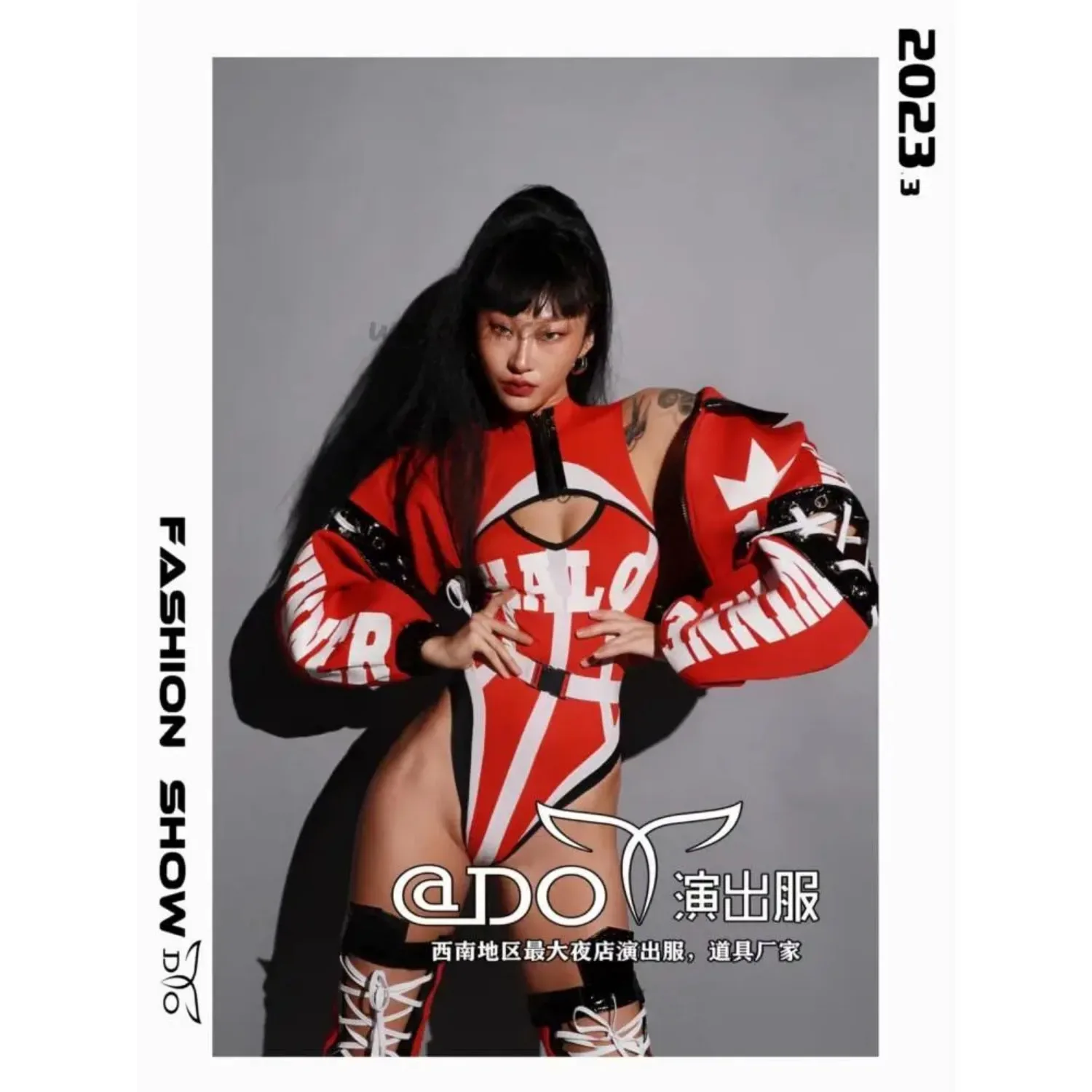 ملهى ليلي الأحمر البيسبول رياضي مجموعة سترة GOGO فريق الرقص فستان أداء الرقص في الشوارع #3