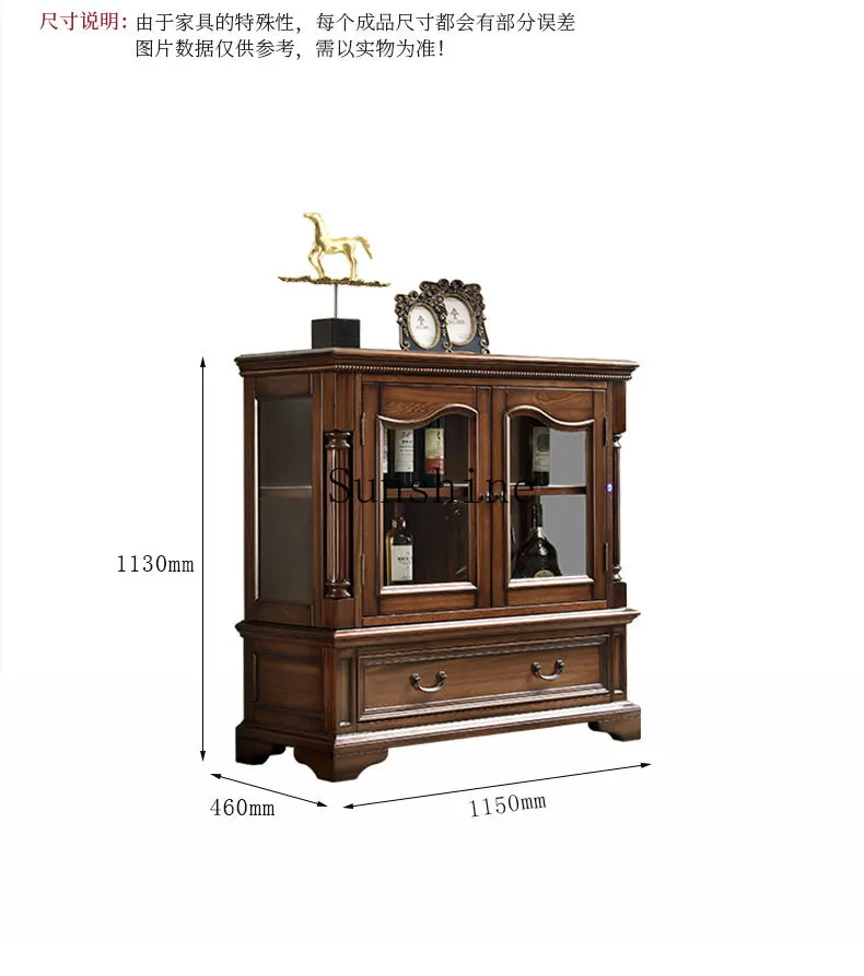 American double door solid wood home display living room furniture with glass locker