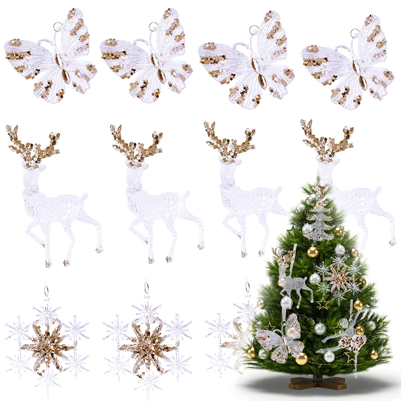 

Christmas Tree Hanging Pendants Glitter White Deer Ornaments Xmas Elk Merry Christmas Decor for Home New Year 2025 Gift Kids Toy