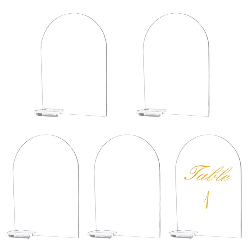 5pcs Clear Arch Sign With Stand DIY Blank Acrylic Round Top Wedding Sign Place Card Party Ornaments Numbers Plate Wedding Decor