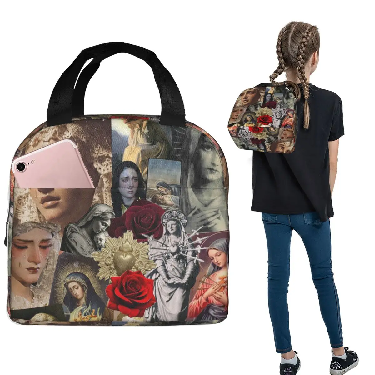 

Virgin Mary Insulated Lunch Bag for Women Kids Leakproof Food Boxes Thermal Lunch Box Tote