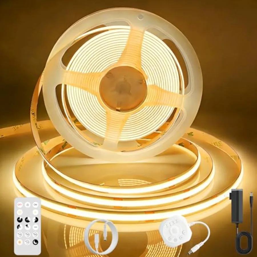 

Motion Sensor COB LED Strip Light Warm White, High Bright LED Lights with 1600LEDs, RF Remote and UL Power Supply, Dimmable LED