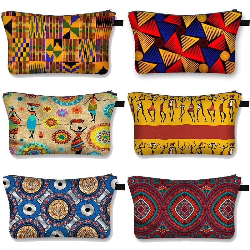 

African Woman Print Cosmetic Bag Afro Ladies Makeup Bags Fashion Girls Cosmetic Case Portable Lipstick Storage Bags for Travel