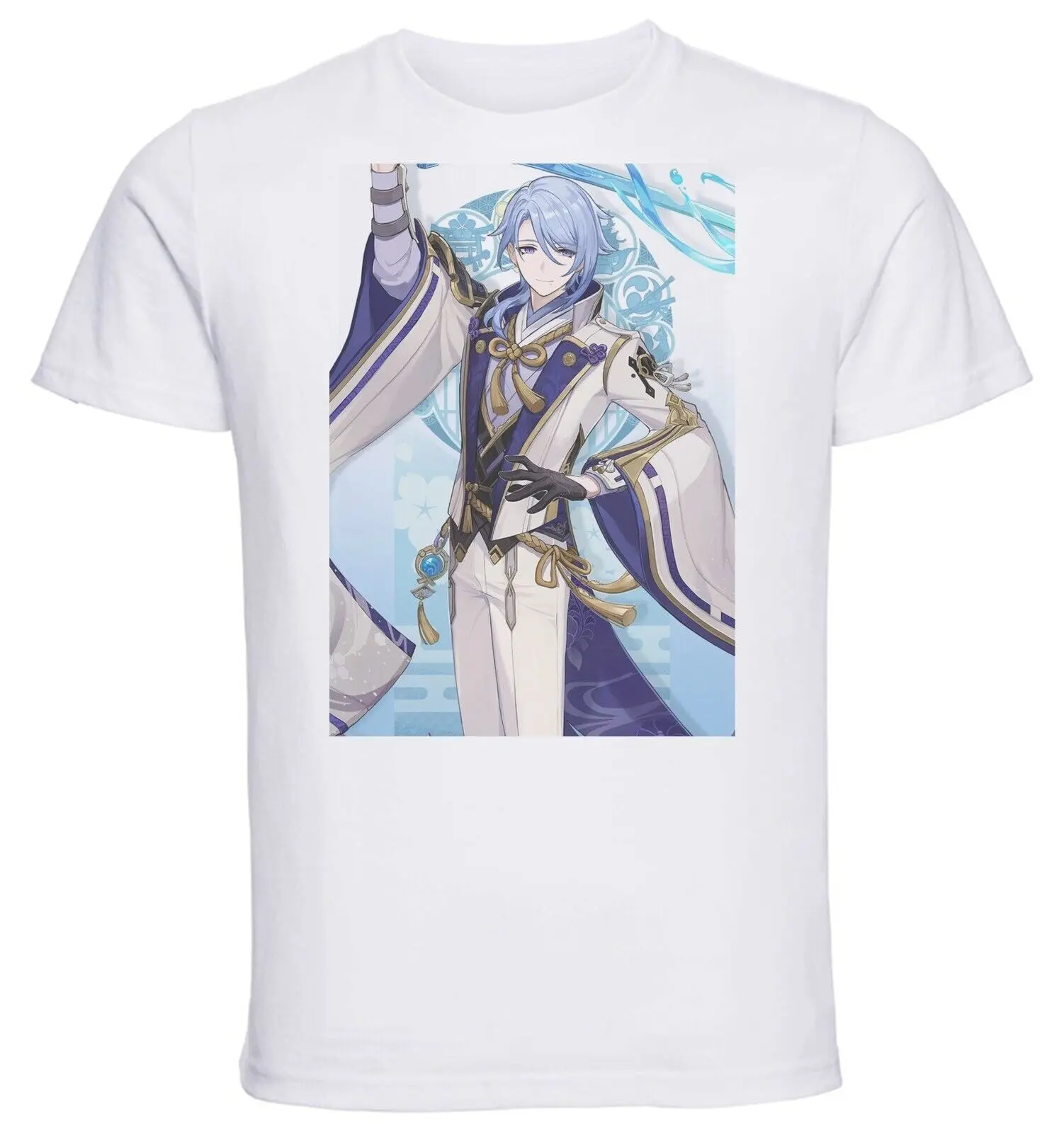 Unisex White Videogame T-Shirt - Genshin Impact - Kamisato Ayato-