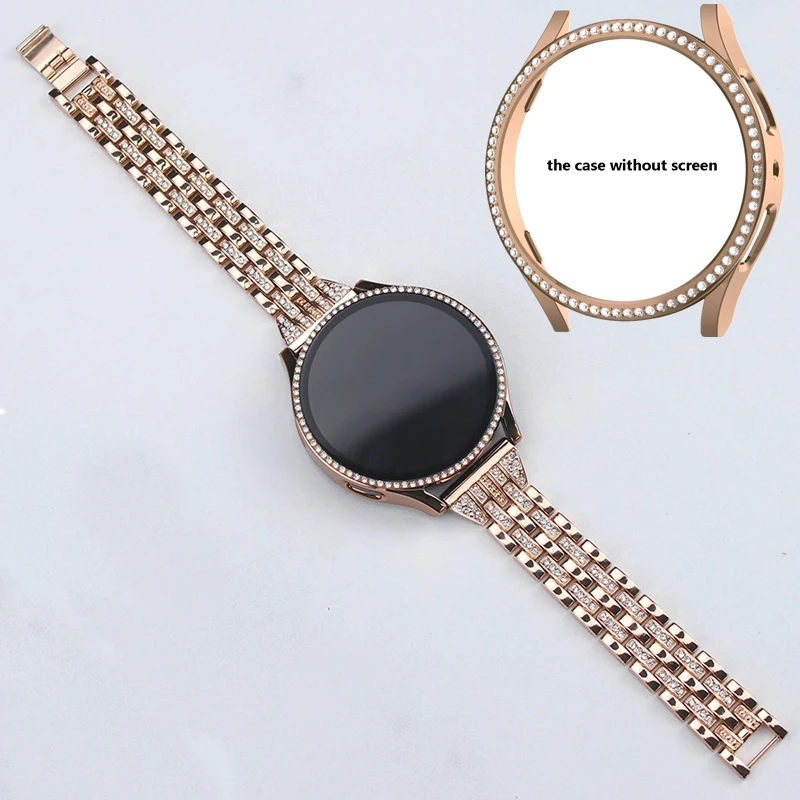 Bling Strap+PC Case for Samsung Galaxy Watch 4 5 6 40mm 44mm Diamond Shining Steel Bracelet Cover For Galaxy Watch 4 5 6