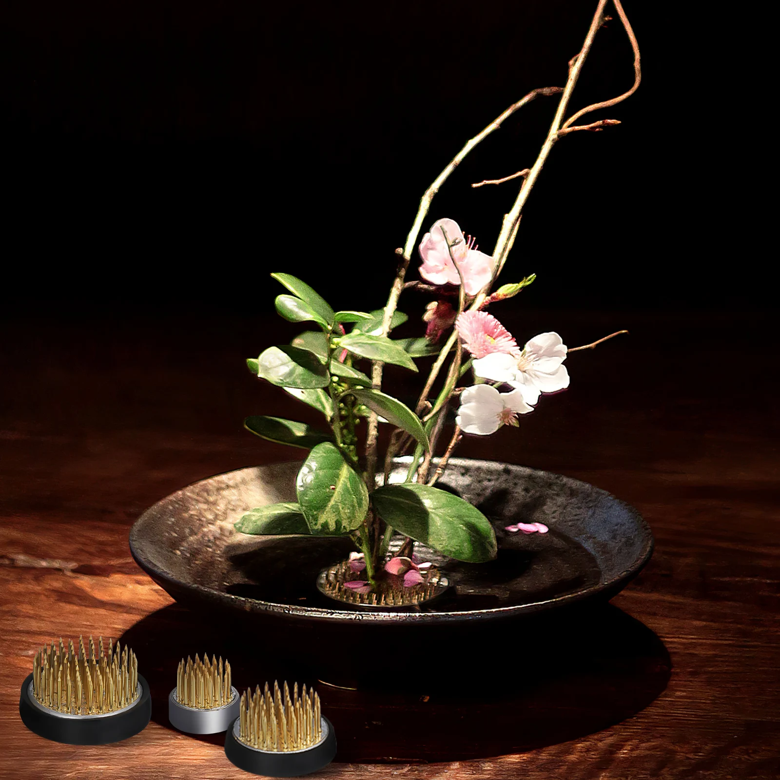 

3pcs Kenzan Base: 23Mm 34Mm 40Mm Round Flower Holder For Floral Arranging Workshop Home Decor Stem Fixing Tool Japanese Flower