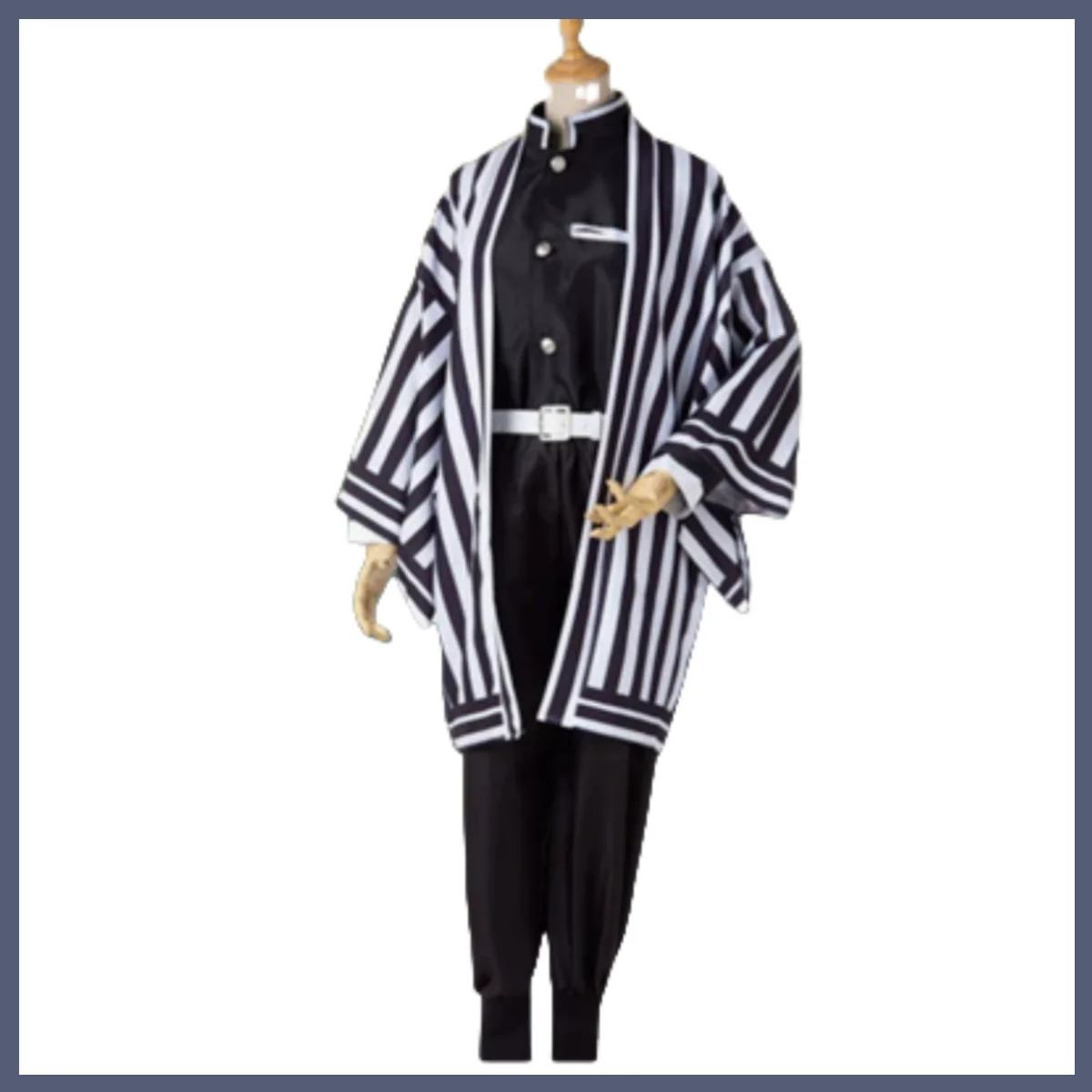 Anime Iguro Obanai Cosplay Costume Hashira Member Stripe Shawl Coat Black Fight Uniform Wig Man Woman Christmas Party Suit - Image 2
