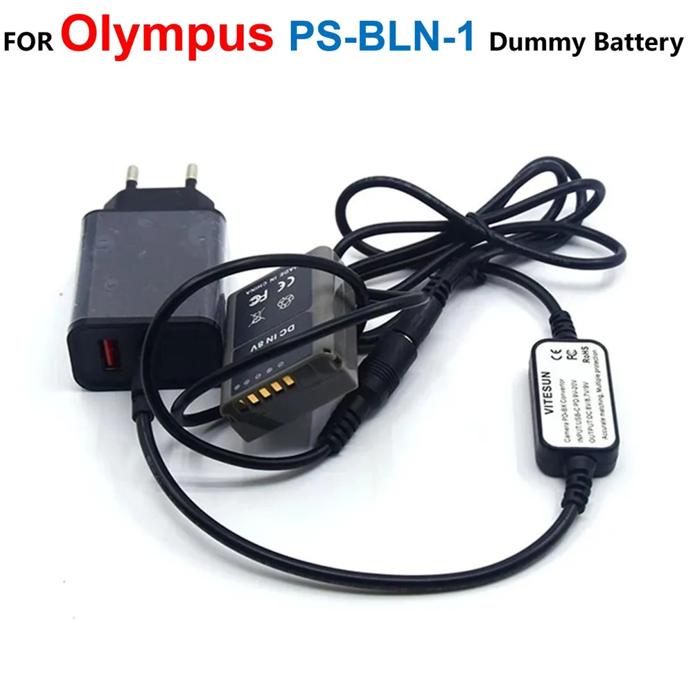 

BLN-1 PS-BLN1 Coupler Fake Battery+USB C Power Cable+Charger Adapter For Olympus OM-D E-M5 II 2 E-M1 PEN F E-P5 Digital Camera