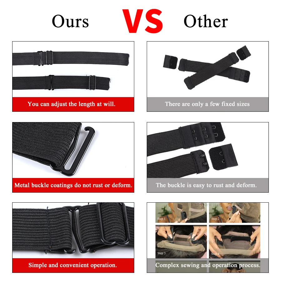 1/5/10 pcs Adjustable Elastic Bands for Wigs, Black Elastic Bands with Adjustable Straps Sewing for Making Wigs/Lace Closure