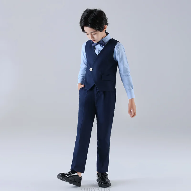 Luxury Children Formal Suit Set for Teenager Boy Wedding Party Anniversary Clothing Set 4 Pieces Kids School Uniform Outfit Wear view 3