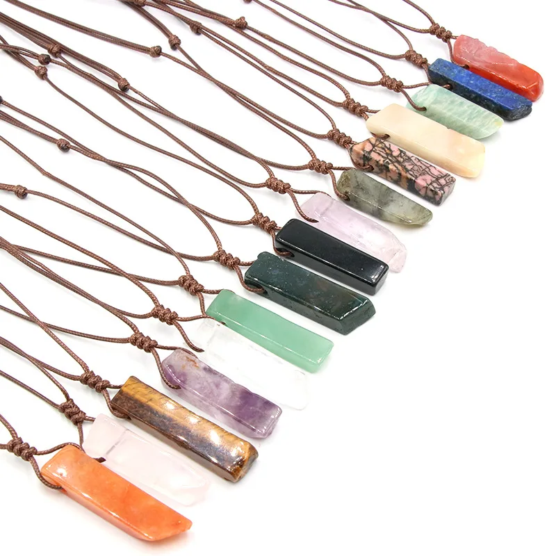 1pc Natural Stone Pendant Raw Mineral Irregular Rectangle Quartz Pendulum Amazonite Tiger Eye Lapsi Crystal Necklaces Healing