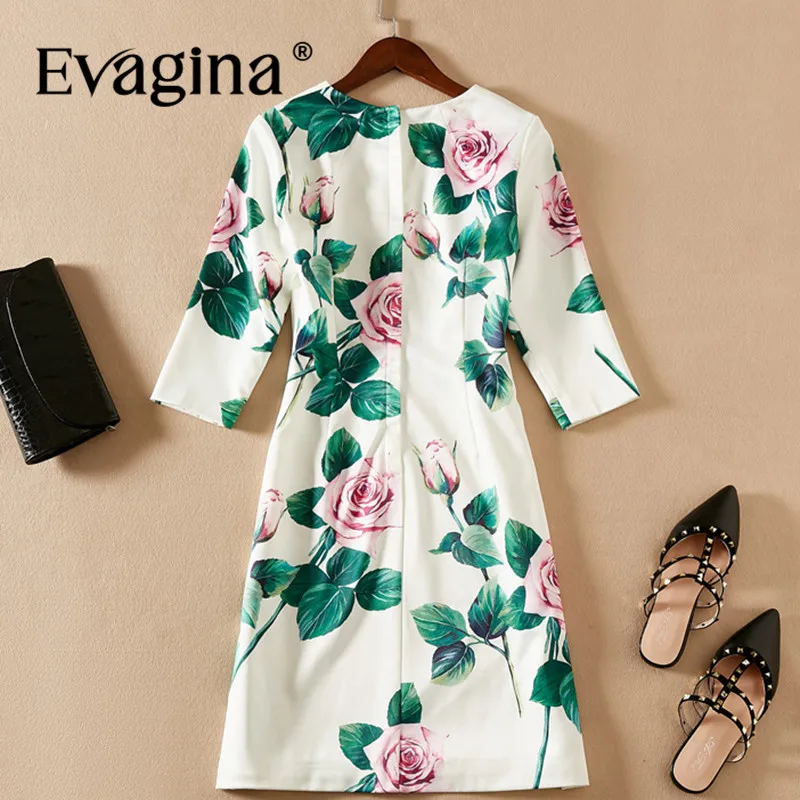 Evagina New Fashion Runway Designer Dress Women's Half Sleeved Print Casual O-Neck S-XXL Mini A-Line Dresses