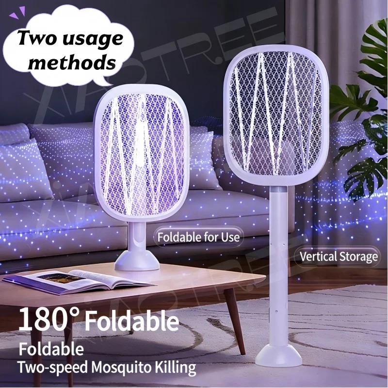 

Складная электрическая мухобойка-уничтожитель комаров с УФ-лампой, перезаряжаемая через USB, электрическая ловушка для насекомых, бита для мух и комаров