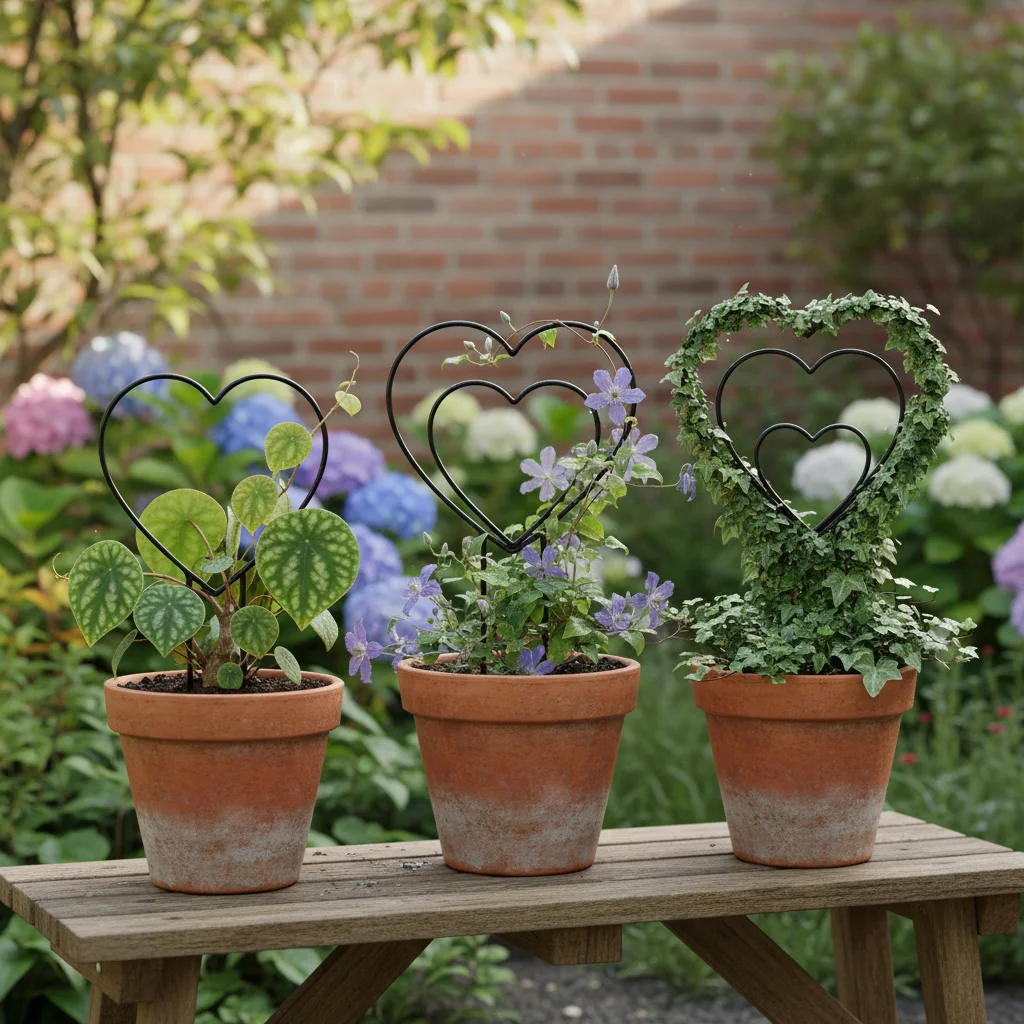 3PCS Iron Plant Climbing Frame Round Heart Shape Design for Turtle Vine-Clematis
