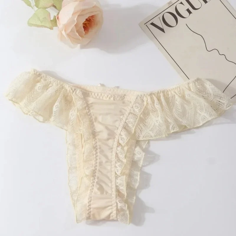 Man Sexy Lace Briefs Sissy Bow Low Waisted Thong G-string T-back Underwear Couple Pantie CD Club Dance FKK Private Party BF