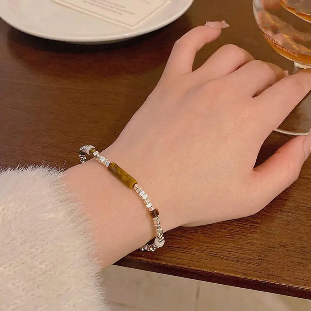 Women Bracelet with Extended Chain Adjustable Geometric Copper Pendant Cold Style Lobster Clip Lady Bangle Daily Wear Jewelry