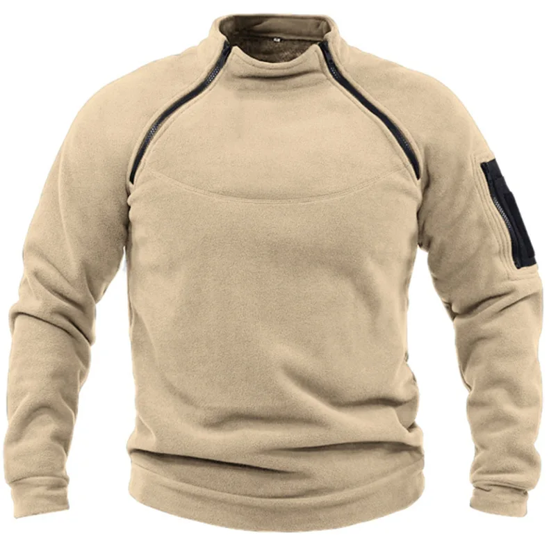 Men's New Style Warm Sweatshirt for Spring and Autumn. European and American Men's Outdoor Stand-up Collar Fleece Pullover Top.