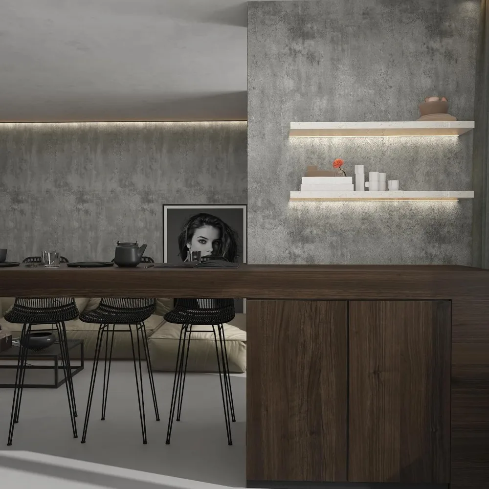 ورق جدران قابل للتقشير واللصق بنمط خرسانة رمادي فاتح - لفة كبيرة واسعة جدًا، لاصق سميك، مقاوم للماء، مثالي للمنزل