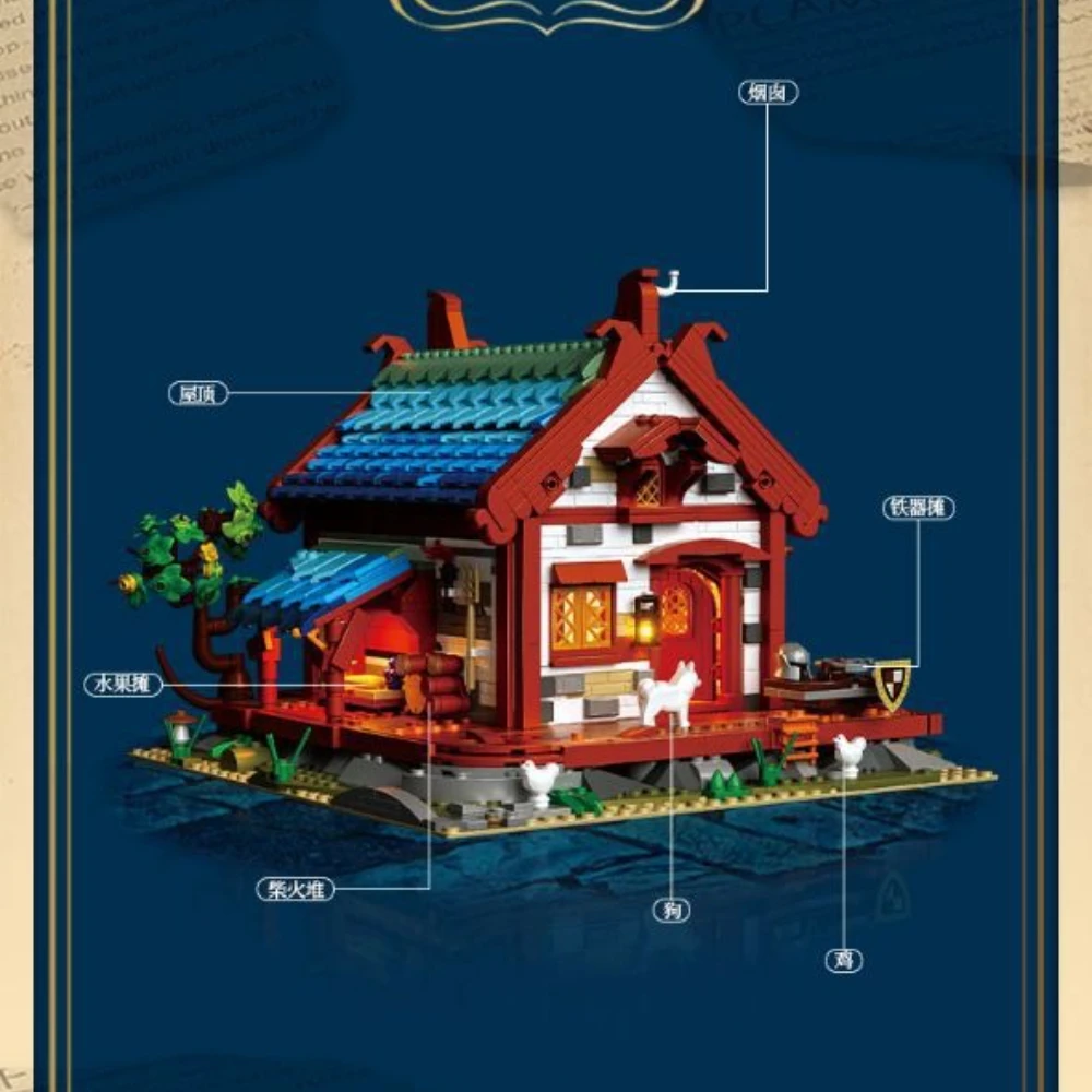 MOC Taverna da foraggio medievale Set di blocchi di costruzione Retro House Shop Architettura Giocattolo per bambini Compleanno Vacanza Regalo speciale