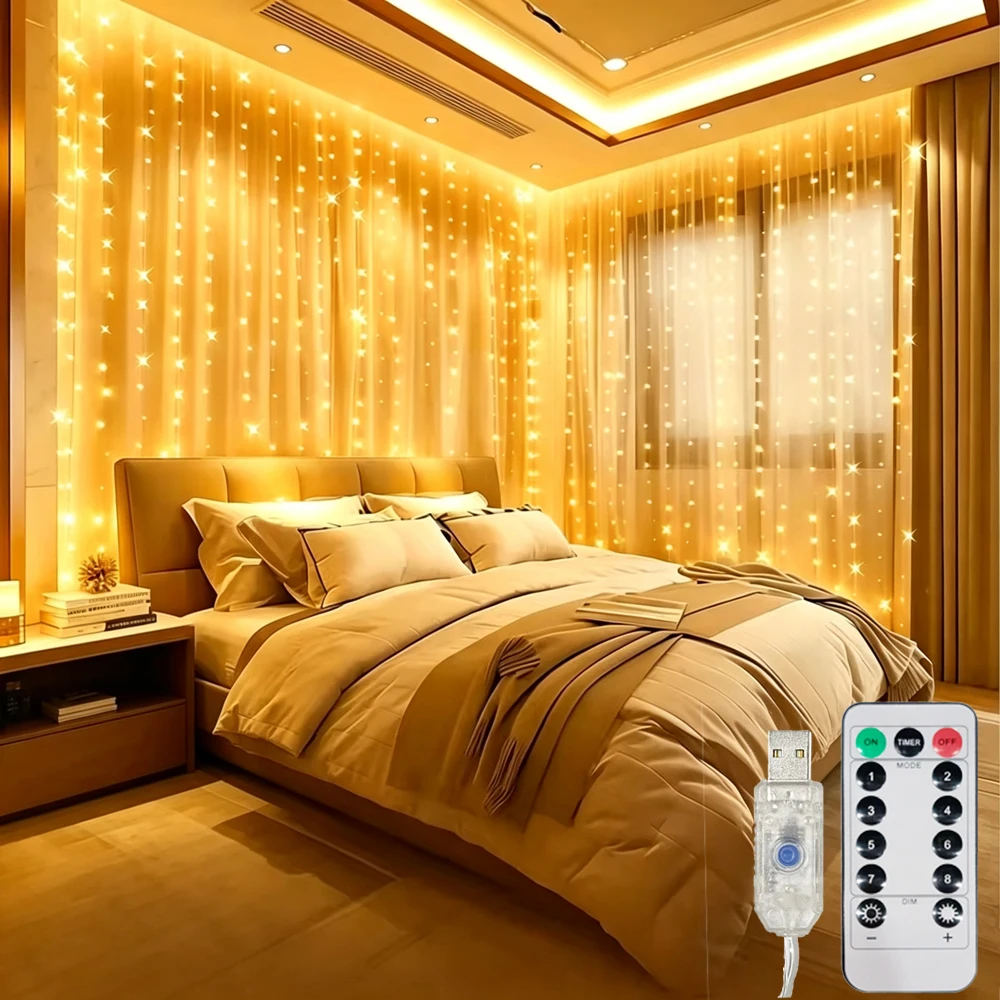 3/6M LED Curtain String Lights 8 Modes USB Powered LED Fairy Lights Room Halloween Valentine's Day Christmas Garden Decoration